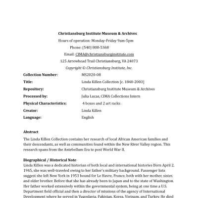 Linda Killen Collection Finding Aid
