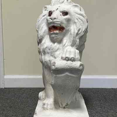 (2) White Stone Lions, undated