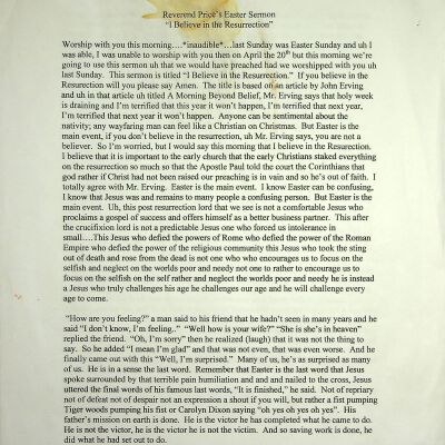 Transcript, Reverence Price's Last Sermon: "I Believe in the Resurrection", undated