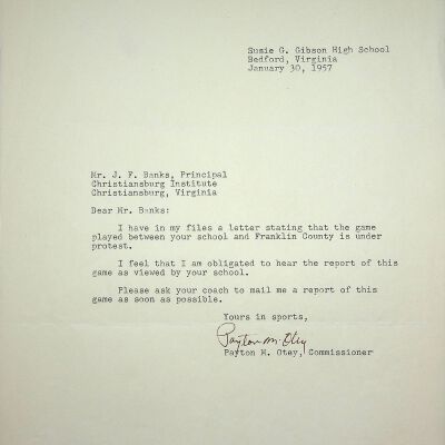 John F. Banks Correspondence: Payton M. Otey January 1957