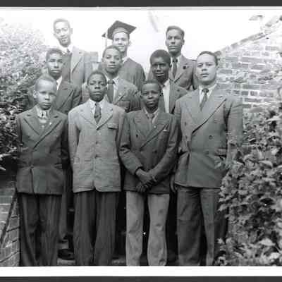 Photograph, 10 Male Students Pose on Stairs, 1945