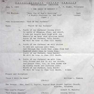 Baccalaureate Vesper Service, 1966