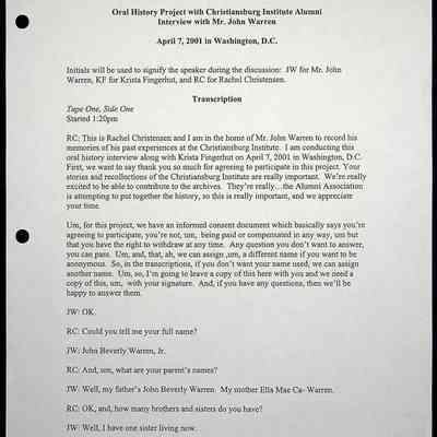 2000 Uttech Oral History Transcript, John Warren