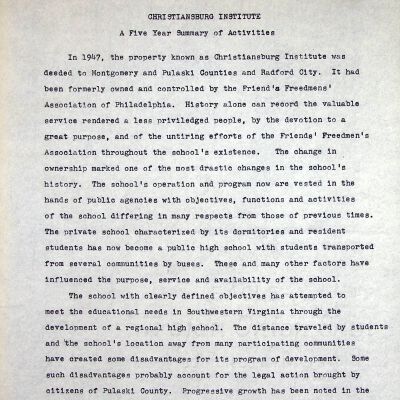 A Five Year Summary of Activities, 1954