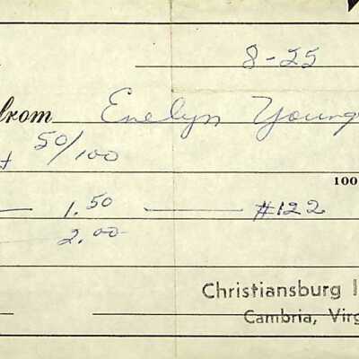 Locker Insurance Receipt Evelyn Young, 1964