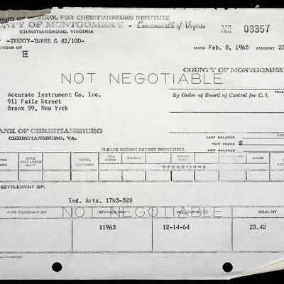 Christiansburg Institute Bills February, 1965