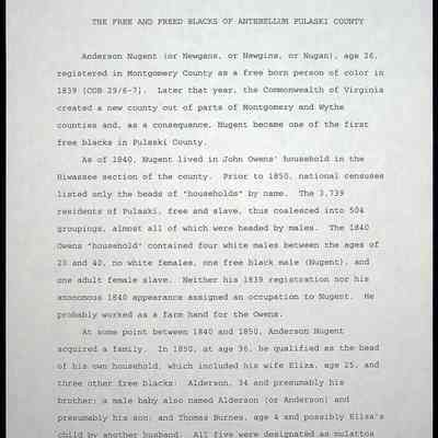 Folder 6: Free Blacks of Pulaski Co.