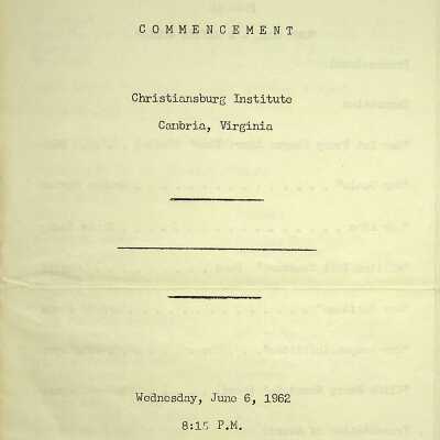 Commencement Program Christiansburg Institute, 1962