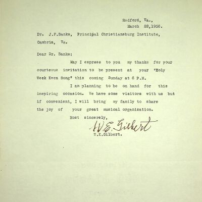 John F. Banks Correspondence: W. E. Gilbert March, 1956