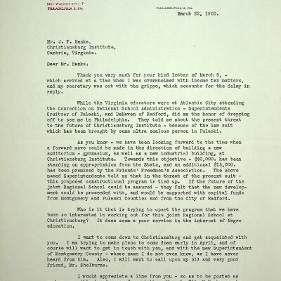 John F. Banks Correspondence: J. Henry Scattergood March, 1950.