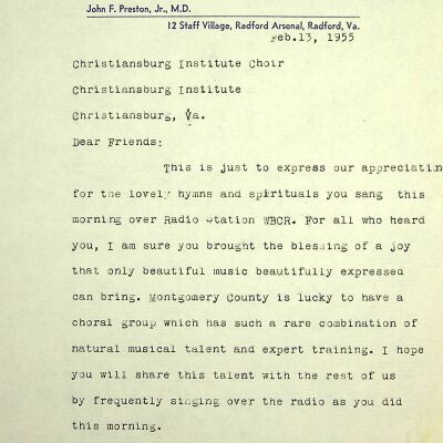 John F. Banks Correspondence: John F. Preston Jr February, 1955