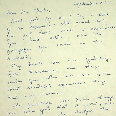 John F. Banks Correspondence: Lois Deck September, 1966