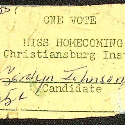 Miss Homecoming 1957 Voting Receipt for Carolyn Johnson