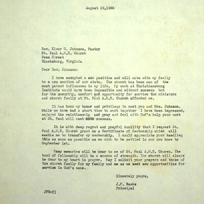 John F. Banks Correspondence: Elmer D. Johnson August, 1966
