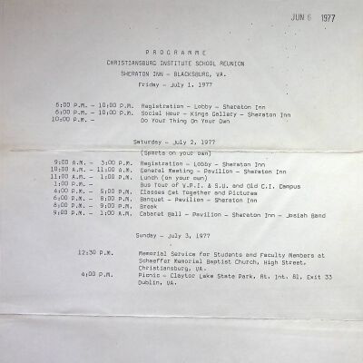 John F. Banks Correspondence: 1977 Christiansburg Institute Alumni Association Reunion Program