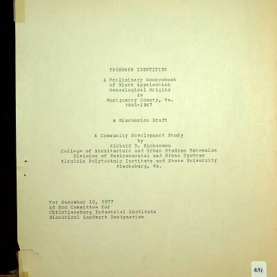 "Freedmen Identifiers," Ad Hoc Committee for Christiansburg Industrial Institute Historical Landmark Designation, Linda Killen 1977