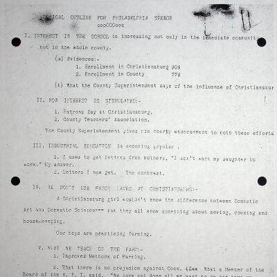 "Topical Outline for Philadelphia Speech", undated (photocopy)