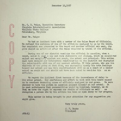 John F. Banks Correspondence: C. D. Paige December, 1957