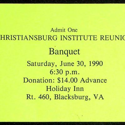 Christiansburg Institute Reunion Banquet Ticket, 1960