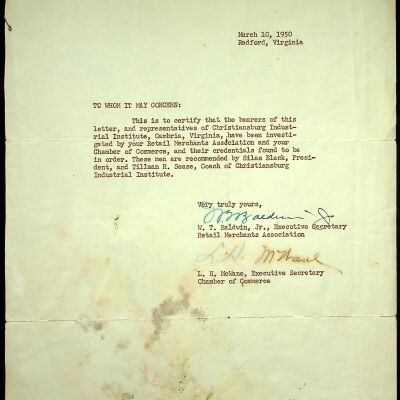Tillman R. Sease Correspondence: W. T. Baldwin Jr and L. H. McWane, 1950