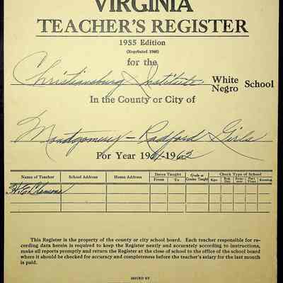 VA Teacher’s Register for H.E. Clemons, 1961-1962 (Radford Girls)