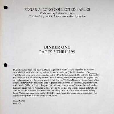 Edgar A. Long Collected Papers Finding Aid