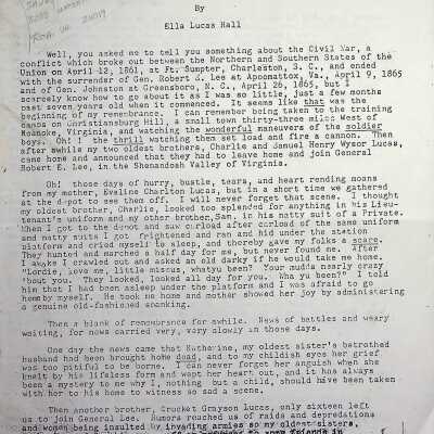 Ellen Lucas Hall's memories of the Civil War in Montgomery County, VA