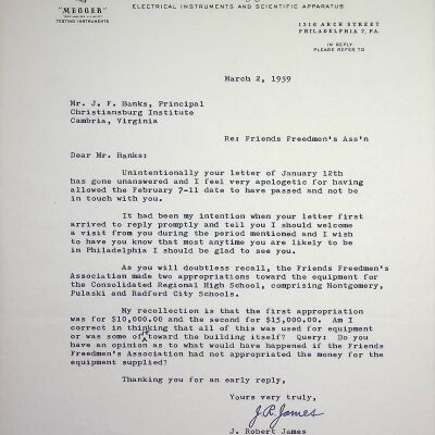 John F. Banks Correspondence: J. Robert James March, 1959