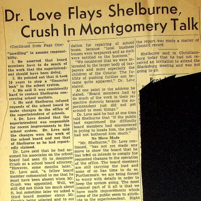 John F. Banks: Montgomery County School Board Newspaper Clippings
