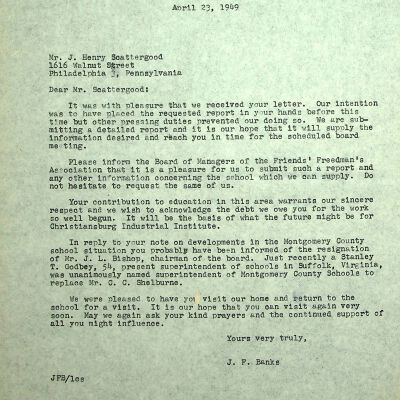 John F. Banks Correspondence: J. Henry Scattergood April 23rd, 1949