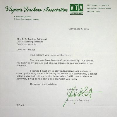John F. Banks Correspondence: J. Rupert Picott November, 1965