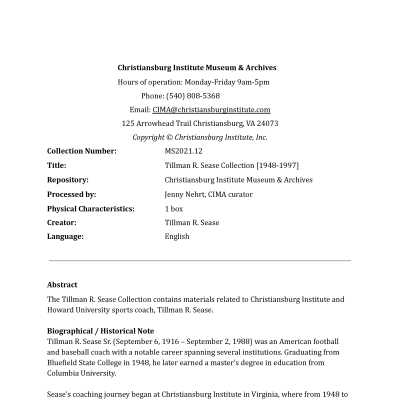 Tillman R. Sease Collection Finding Aid