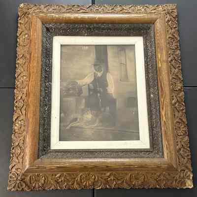 Man With Dog On Porch Drawing, undated.