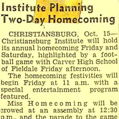 John F. Banks: Christiansburg Institute Student Activities Newspaper Clippings 1950s-1960s