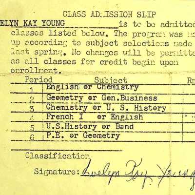 Class Admission Slip, Evelyn Young
