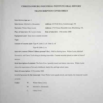 2000 Uttech Oral History Transcript, Walter Lewis