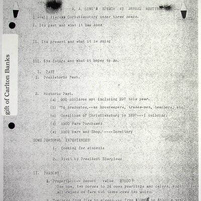 "E.A. Long's Speech At Annual Meeting", undated (photocopy)