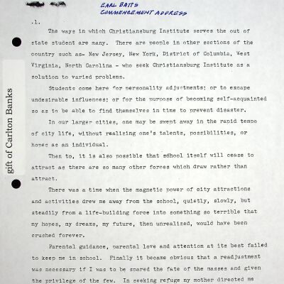 Earl Batts Commencement Speech, 1950 (photocopy)