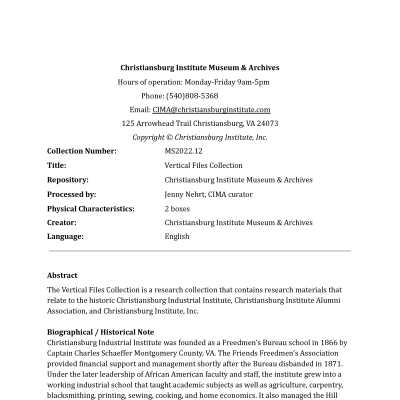 Vertical Files Collection Finding Aid