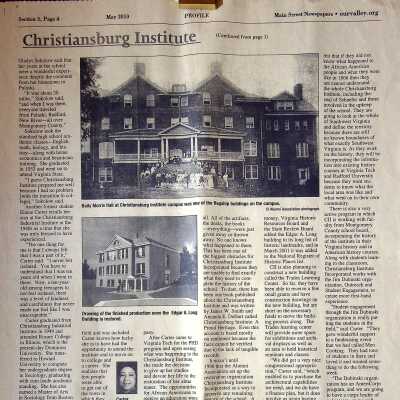 “Christiansburg Institute,” Main Street Newspapers, May 2010