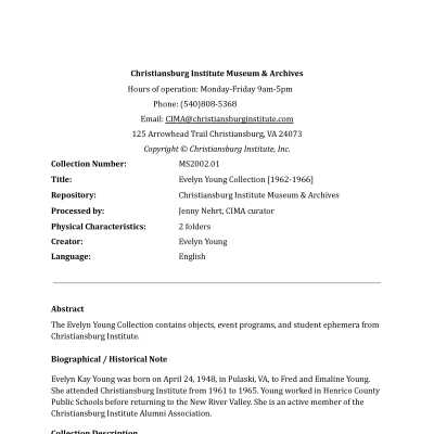 Evelyn Young Collection Finding Aid