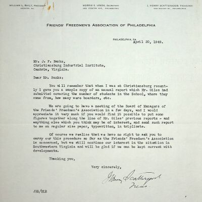 John F. Banks Correspondence: J. Henry Scattergood April 1949