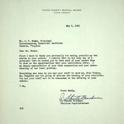 John F. Banks Correspondence: A. Strode Brockman May, 1951