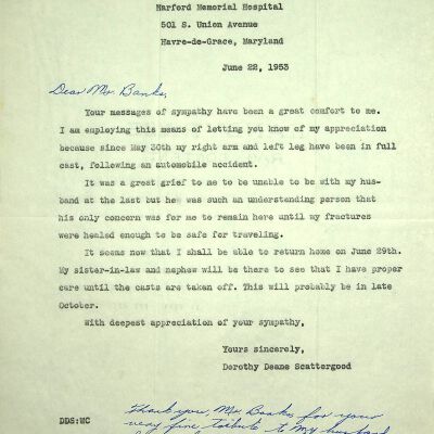 John F. Banks Correspondence: Dorothy Scattergood June 22nd, 1953