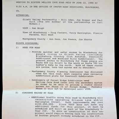 Private Meeting, June 13, 1988 in Offices of Draper-Aden Associates
