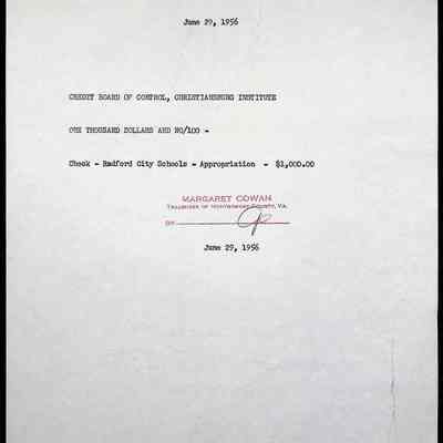 Christiansburg Institute Treasury Receipts, 1955-1956