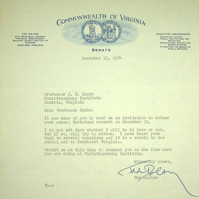 John F. Banks Correspondence: Ted Dalton December, 1953
