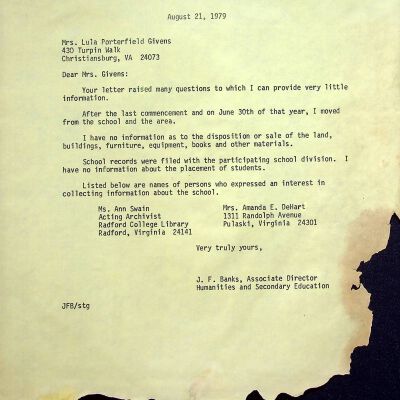 John F. Banks Correspondence: Lula P. Givens August, 1979