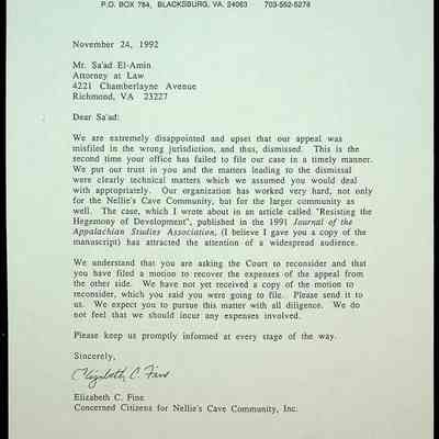 Letter to Sa'ad El-Amin November 24, 1992