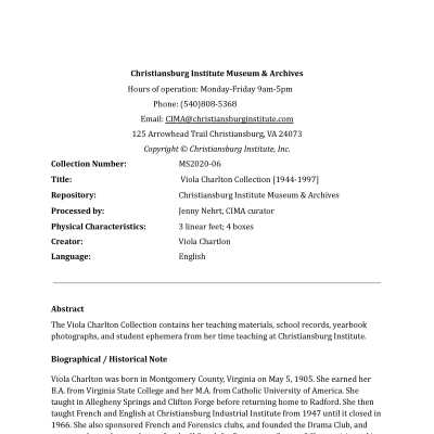 Viola Charlton Collection Finding Aid